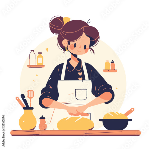 Vector illustration of a female chef