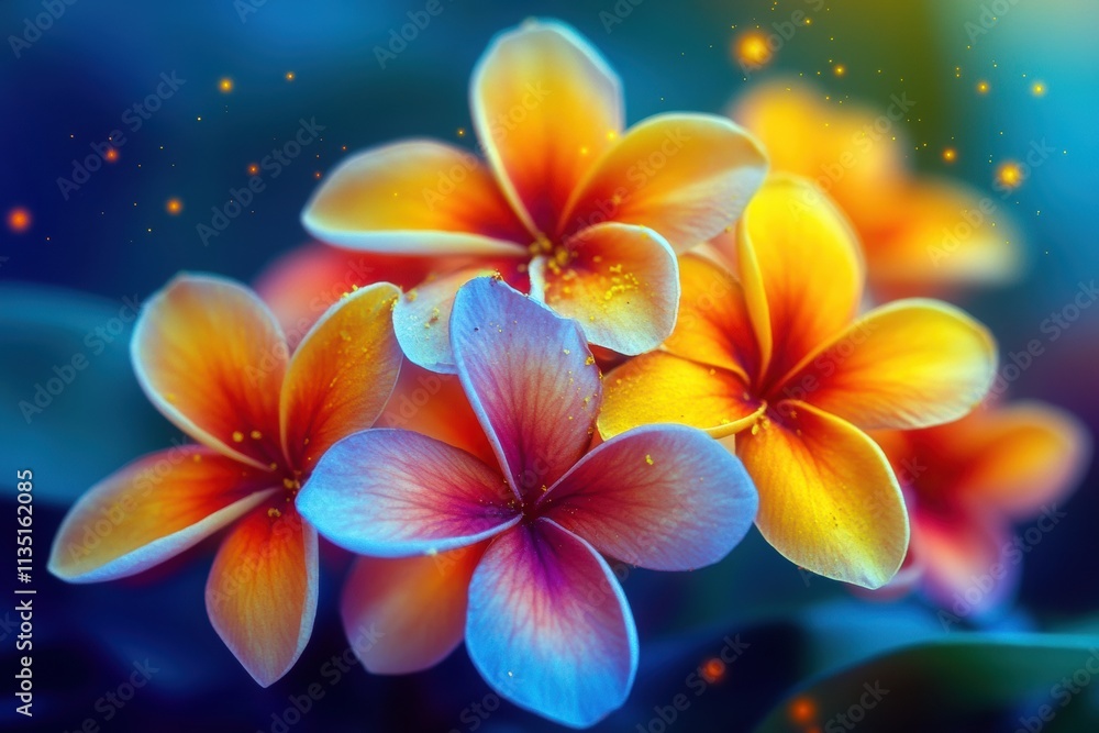 Naklejka premium Vibrant Plumeria Flowers with Magical Glow