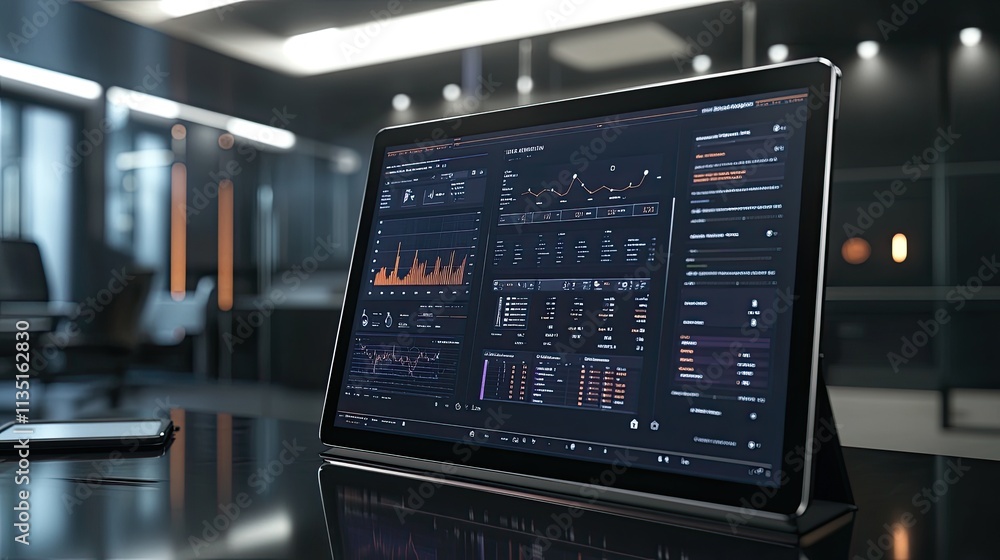 Advanced firewall monitoring dashboard on a tablet, operated by an IT professional in a modern office. Advanced firewall monitoring dashboard on a tablet, operated by an IT professional in a modern office.