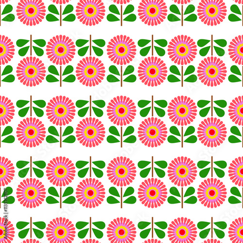 Seamless pattern with sunflowers on a white background.