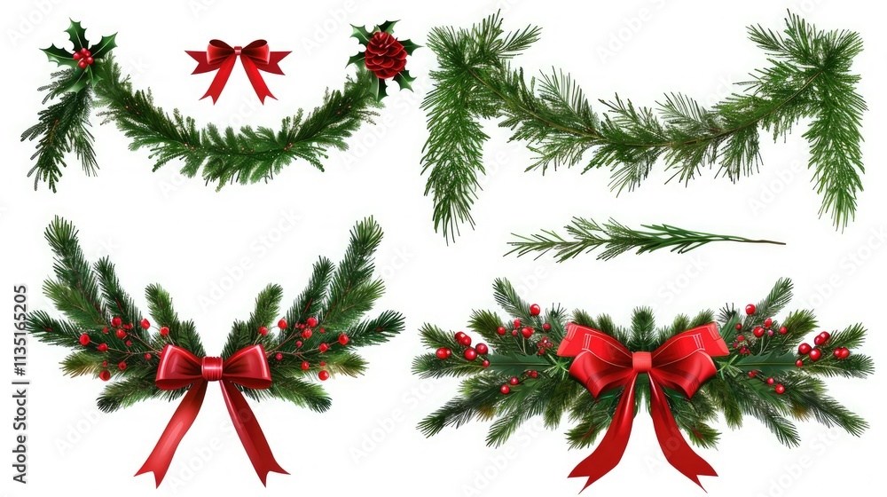 Stylish Christmas garland, ribbons, and bows Stylish Christmas garland, ribbons, and bows
