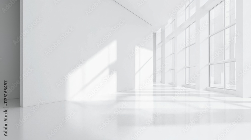Fototapeta premium Modern Minimalist Architecture Interior Design with Large Windows