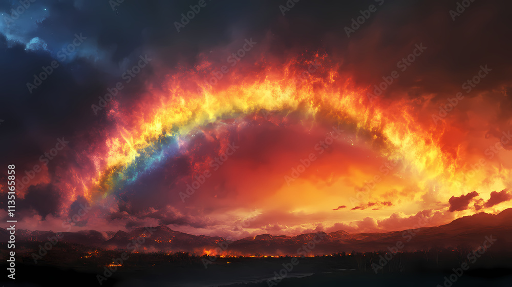 Fototapeta premium Understanding the phenomenon of fire rainbows: a stunning display of nature's colorful artistry. Parhelion. Illustration