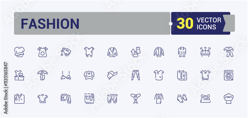 Fashion line icon collections. Containing leather, tshirt, Clothes, beauty, woman, sneakers, fashion, cloth and more. Outline icon collections. Vector illustration.