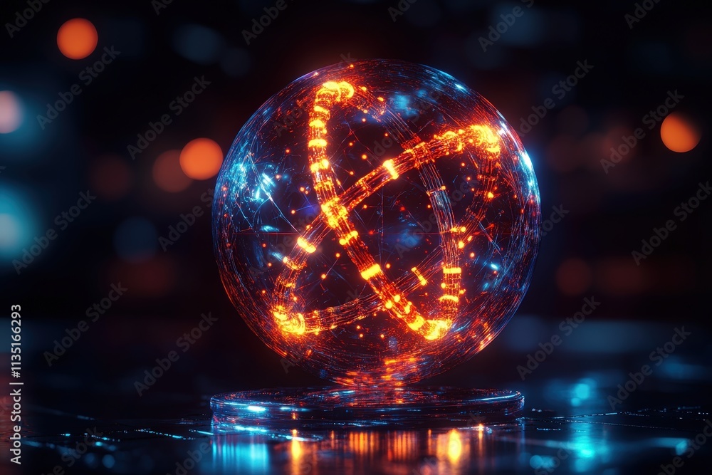 3D model, DNA molecule, atom structure, glowing helix, dark background, cyberpunk style, futuristic technology
