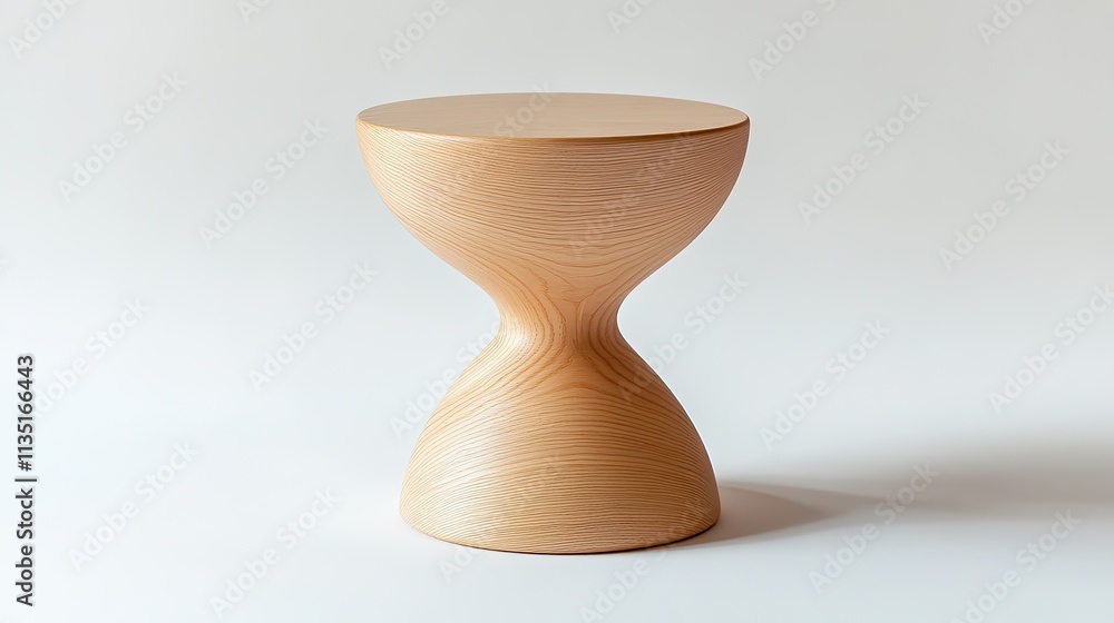 Modern wooden stool with a sleek, round design and soft edges on a pure white background. Modern wooden stool with a sleek, round design and soft edges on a pure white background.