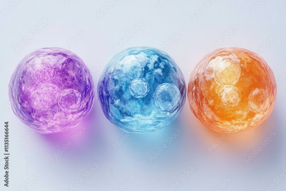 3D model, embryonic stem cells, transforming into different cell types, cellular differentiation, colorful representation, scientific visualization 3D model, embryonic stem cells, transforming into different cell types, cellular differentiation, colorful representation, scientific visualization