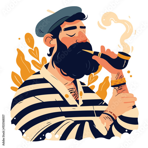 Illustration of a sailor smoking a pipe