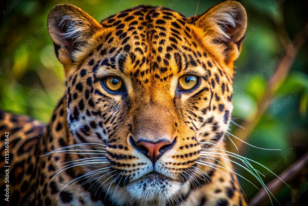 Obraz premium Stunning Close-Up of a Leopard Showcasing Intricate Fur Patterns in Natural Habitat, Capturing the Majestic Beauty and Detail of This Wild Cat in Candid Photography