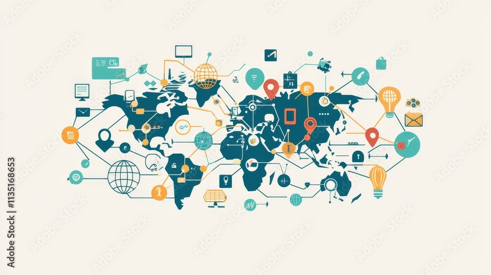Global Network Technology Illustration: A Visual Representation of Interconnectedness Global Network Technology Illustration: A Visual Representation of Interconnectedness