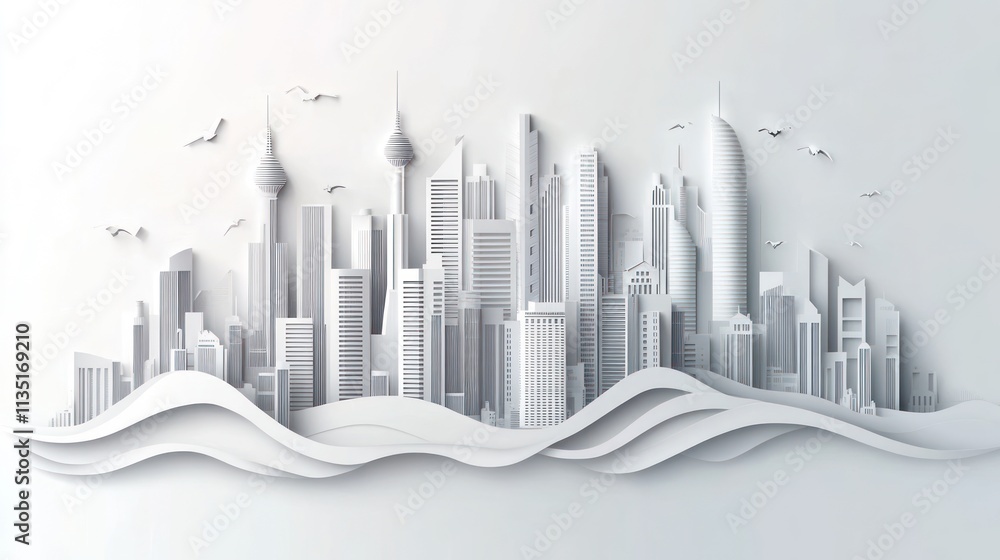 Serene Paper Cityscape: A Monochromatic Urban Oasis Serene Paper Cityscape: A Monochromatic Urban Oasis
