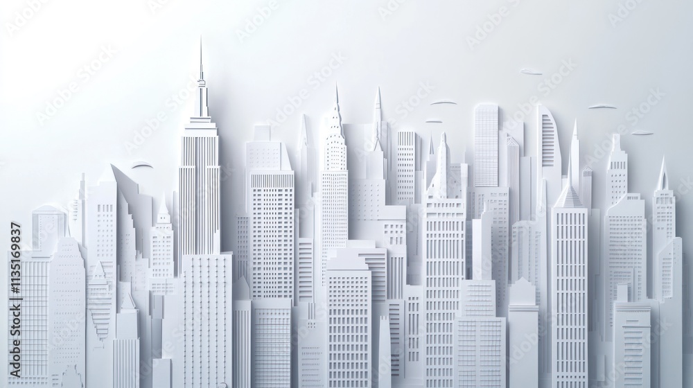Fototapeta premium Paper Cityscape: A Minimalist White Metropolis