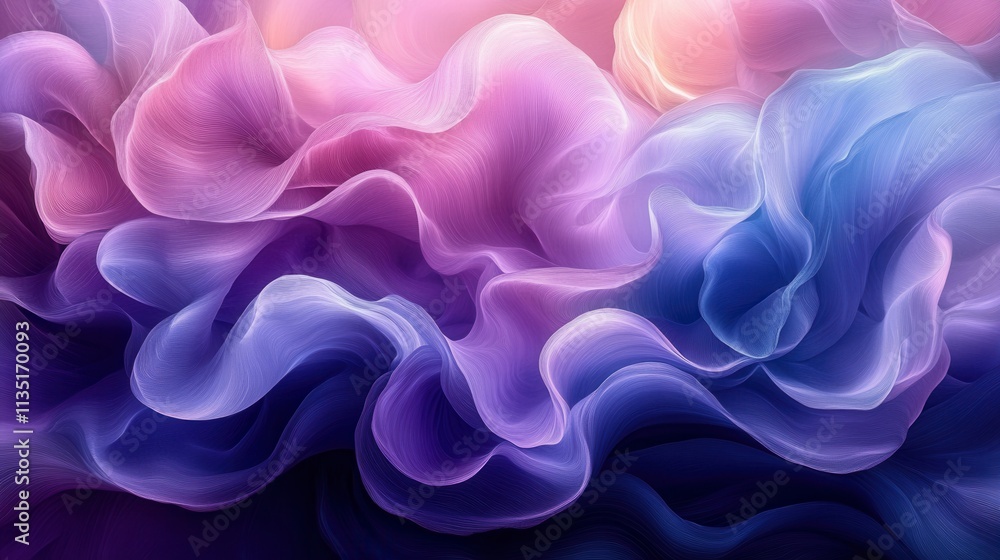 Fototapeta premium Abstract Flowing Swirls of Gradient Color with Delicate Line Texture, Pink, Purple and Blue.