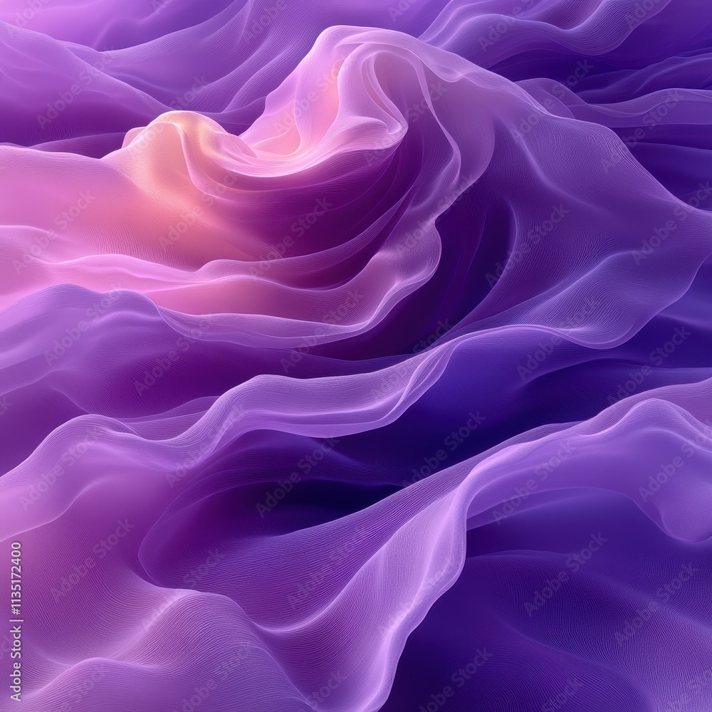 Obraz premium Abstract 3D Purple Waves Fabric Flowing with Pink Highlights, Soft Textured Background.