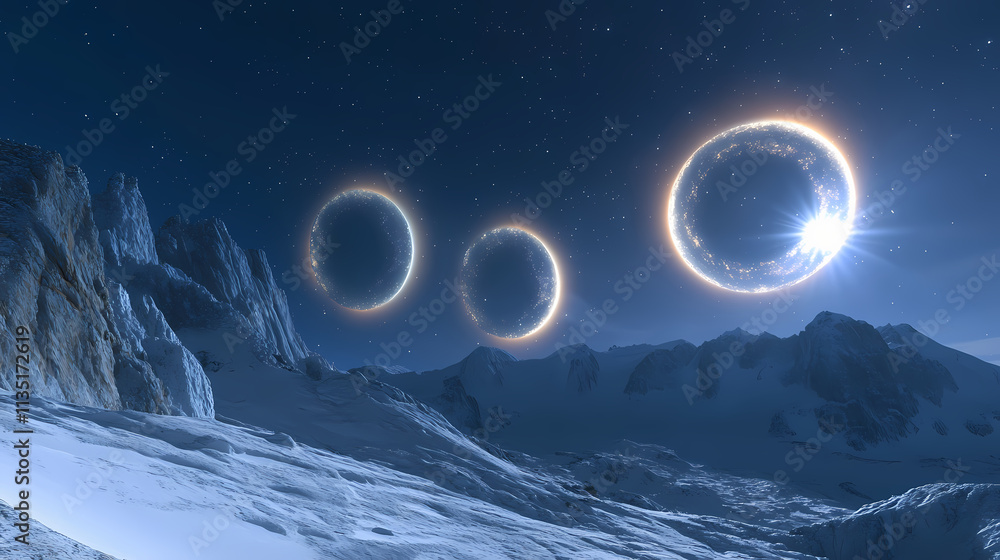 Fototapeta premium Moon dogs similar to sun dogs these are bright spots or a halo o. Parhelion. Illustration