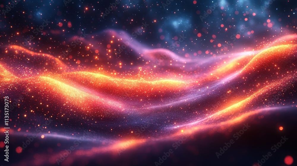 Ethereal Cosmic Landscape with Shimmering Lights and Glowing Particles Abstract Background. Ethereal Cosmic Landscape with Shimmering Lights and Glowing Particles Abstract Background.