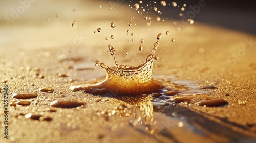 National Geographic macro shot of a single grain of sand caught in the wind, captured in macro detail as it lands on a surface of wet sand photo