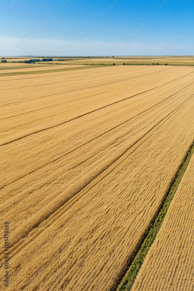 Fototapeta premium Expansive Wheat Field Under Blue Sky