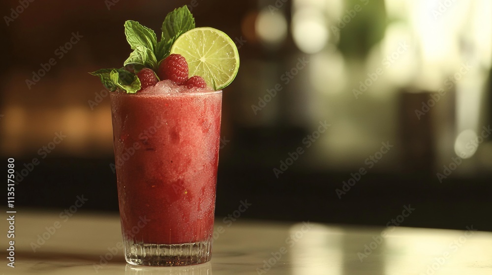 A vibrant raspberry drink garnished with a lime slice and fresh mint on a white background, perfect for summer gatherings and celebrations. A vibrant raspberry drink garnished with a lime slice and fresh mint on a white background, perfect for summer gatherings and celebrations.