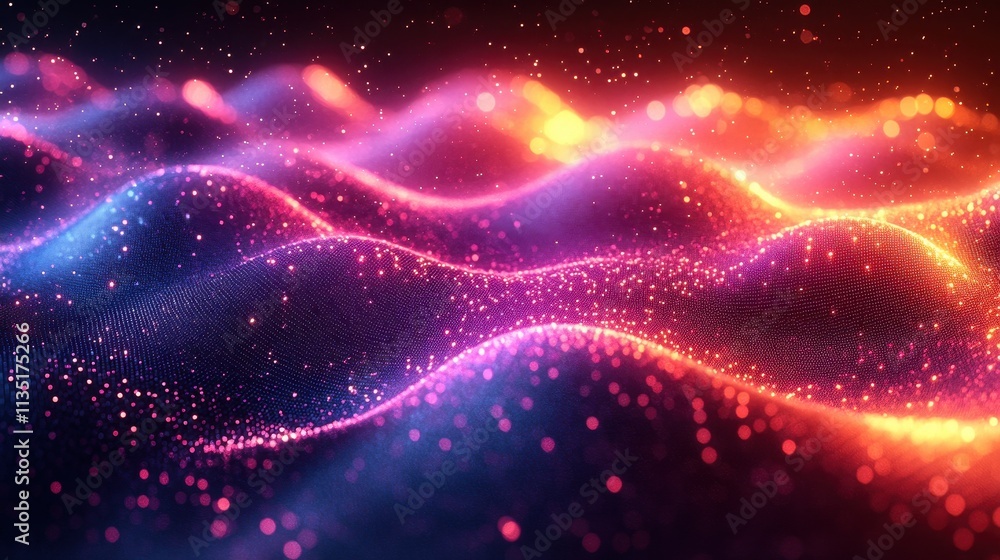 Fototapeta premium Abstract Glowing Particle Waves with Dynamic Colors and Bokeh Effect.