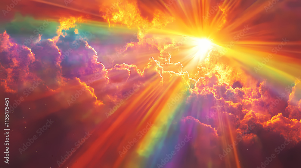 Cosmic dreamscape: digital painting of sun, rainbow, and nebula ai generated. Parhelion. Illustration Cosmic dreamscape: digital painting of sun, rainbow, and nebula ai generated. Parhelion. Illustration