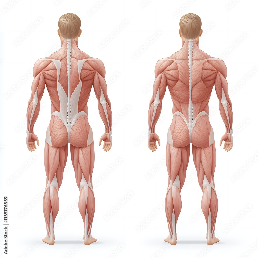 Detailed Posterior View of Male Muscular Anatomy Detailed Posterior View of Male Muscular Anatomy