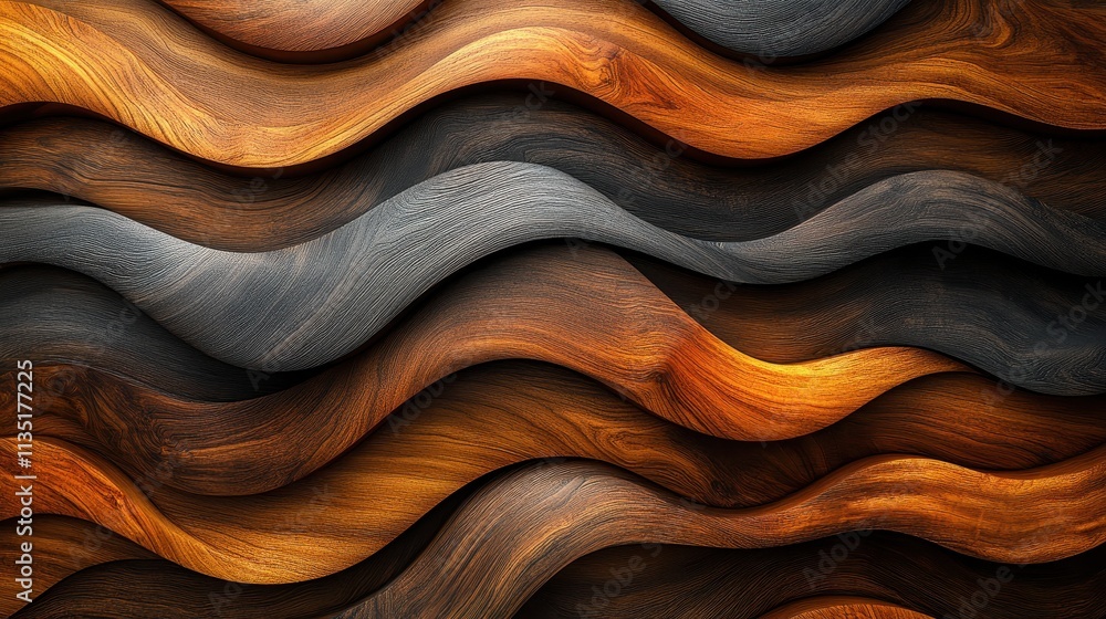 Abstract Wavy Wooden Texture Background Rich Brown and Dark Gray Tones, 3D Rendered Wood Grain Pattern for Design Abstract Wavy Wooden Texture Background Rich Brown and Dark Gray Tones, 3D Rendered Wood Grain Pattern for Design