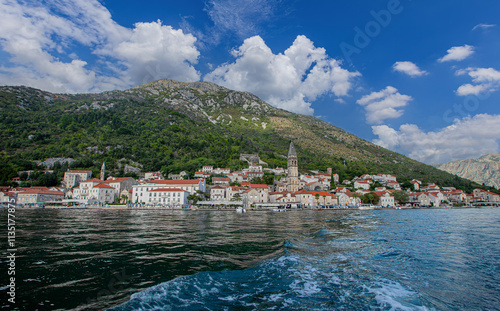 Obraz na płótnie Perast traditional balkan village mountain landscape by kotor bay montenegro w salonie