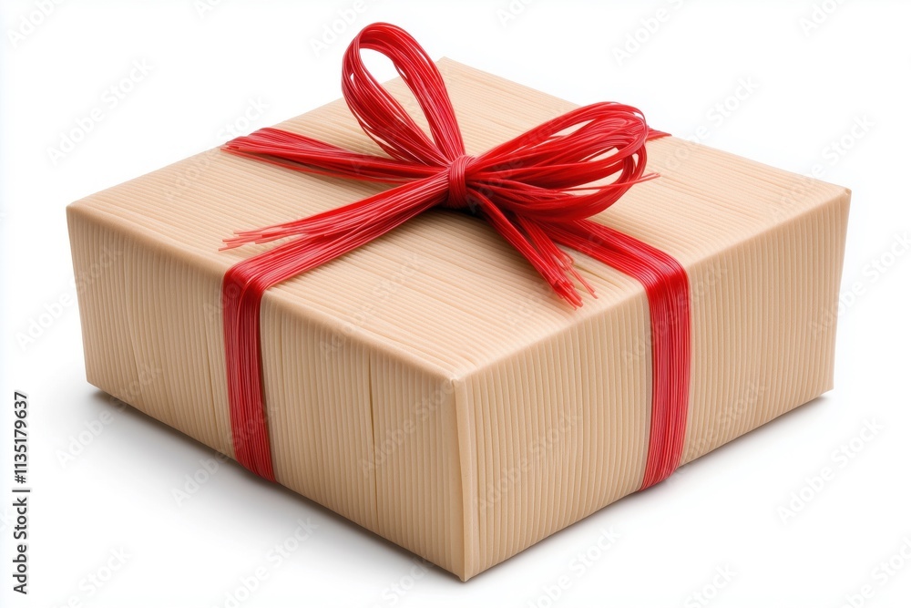 Obraz premium A brown box with a red bow on top