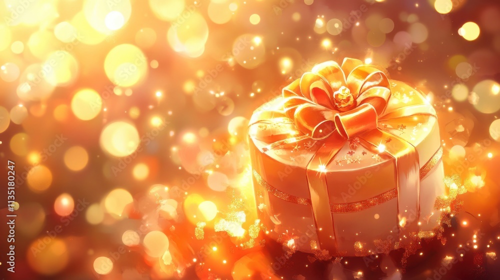 A Magical Golden Gift Box Surrounded by Sparkling Lights A Festive Celebration of Joy and Wonder A Magical Golden Gift Box Surrounded by Sparkling Lights A Festive Celebration of Joy and Wonder
