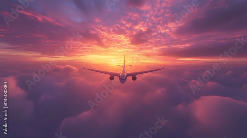 Airplane Soaring Above Clouds During a Vibrant Sunset photo