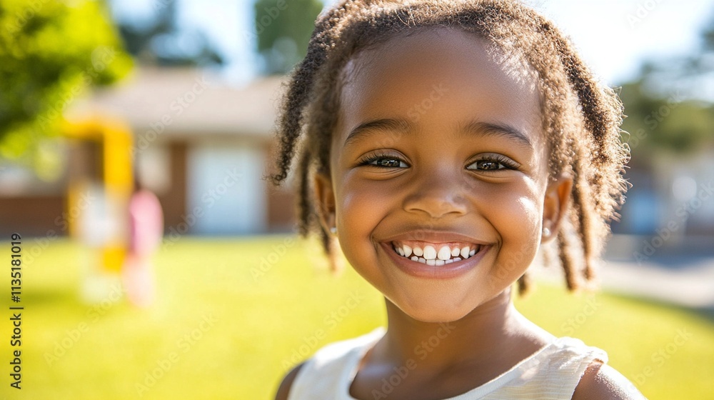 Heartwarming Close-Up Portrait of a Smiling African American Child Showcasing Joy and Innocence in Family-Centric and Educational Contexts Heartwarming Close-Up Portrait of a Smiling African American Child Showcasing Joy and Innocence in Family-Centric and Educational Contexts
