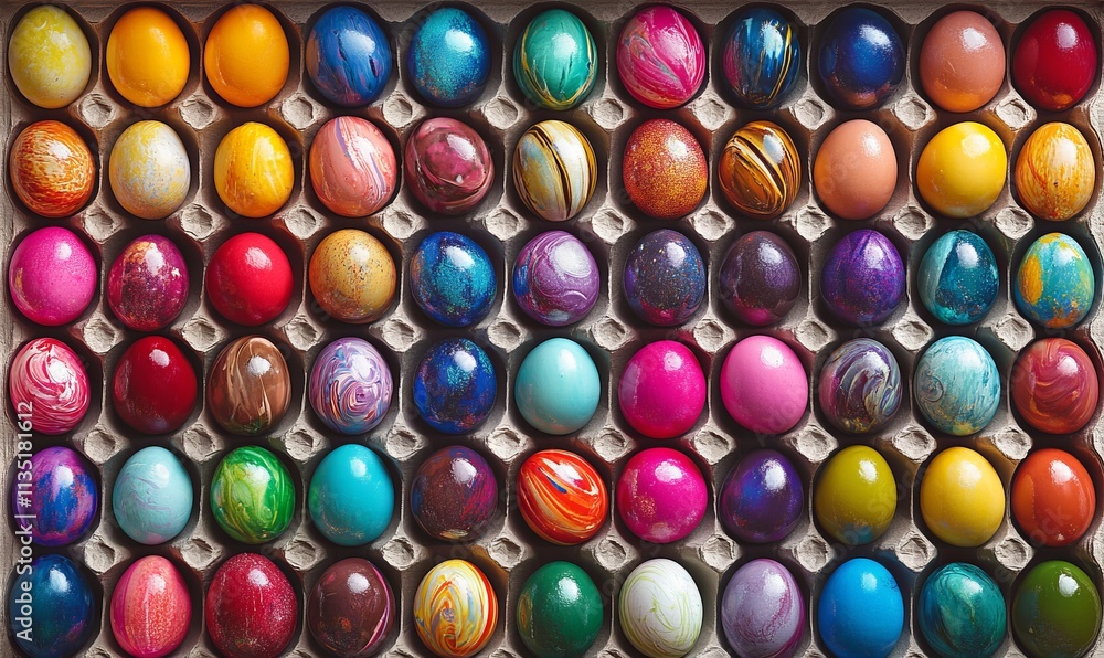 Colorful Easter Eggs Arranged in a Carton Packaging. AI generated illustration Colorful Easter Eggs Arranged in a Carton Packaging. AI generated illustration