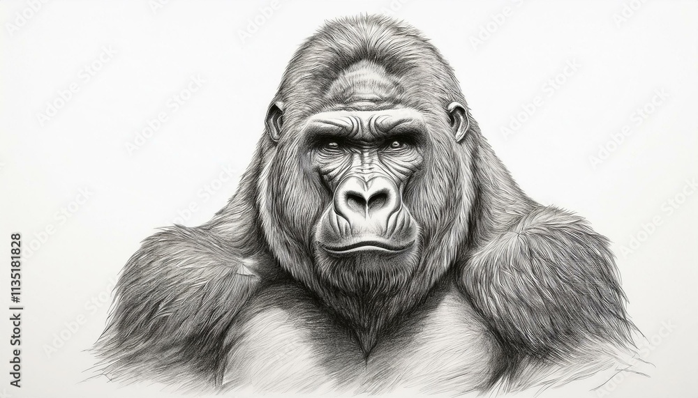 Gorilla sketched in pencil on white background Gorilla sketched in pencil on white background