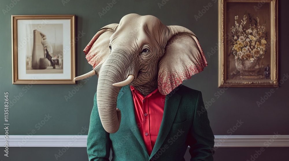 Elephant in Green Suit and Red Shirt. AI generated illustration