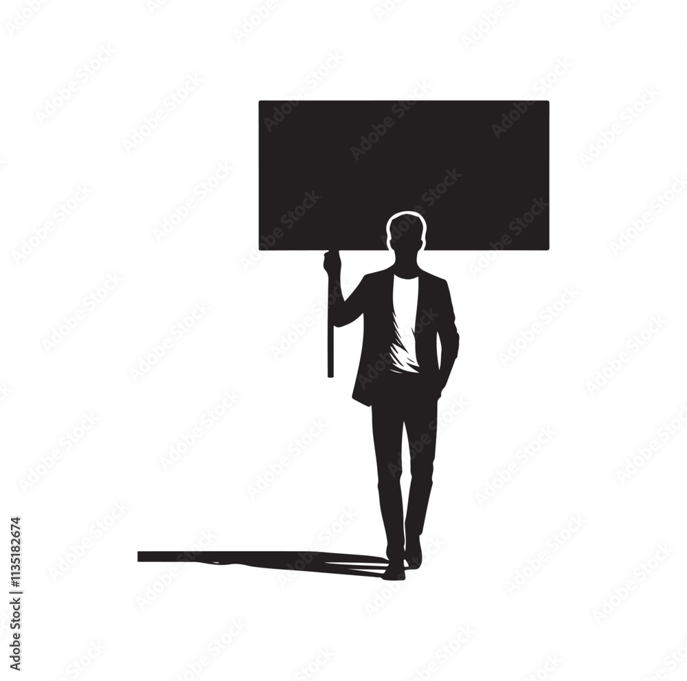 a man holding large empty sign silhouette vector illustration a man holding large empty sign silhouette vector illustration