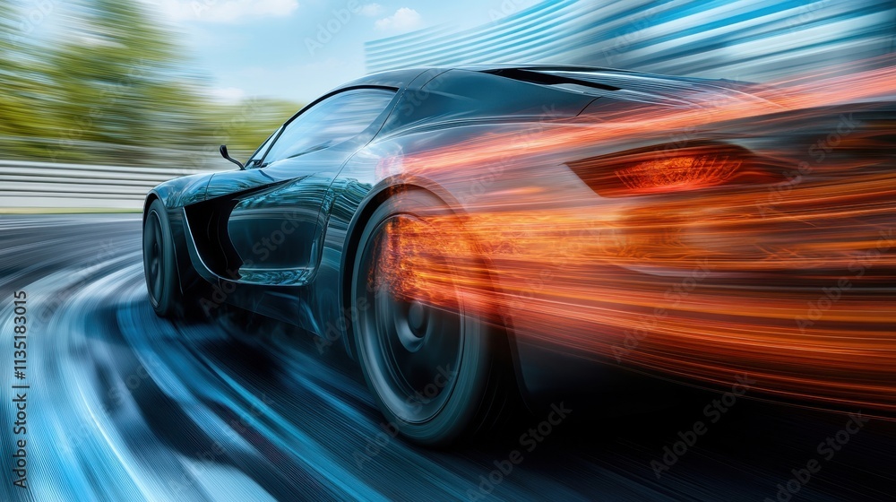 Dynamic Sports Car in Motion on a Race Track Dynamic Sports Car in Motion on a Race Track