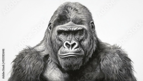 Gorilla sketched in pencil on white background