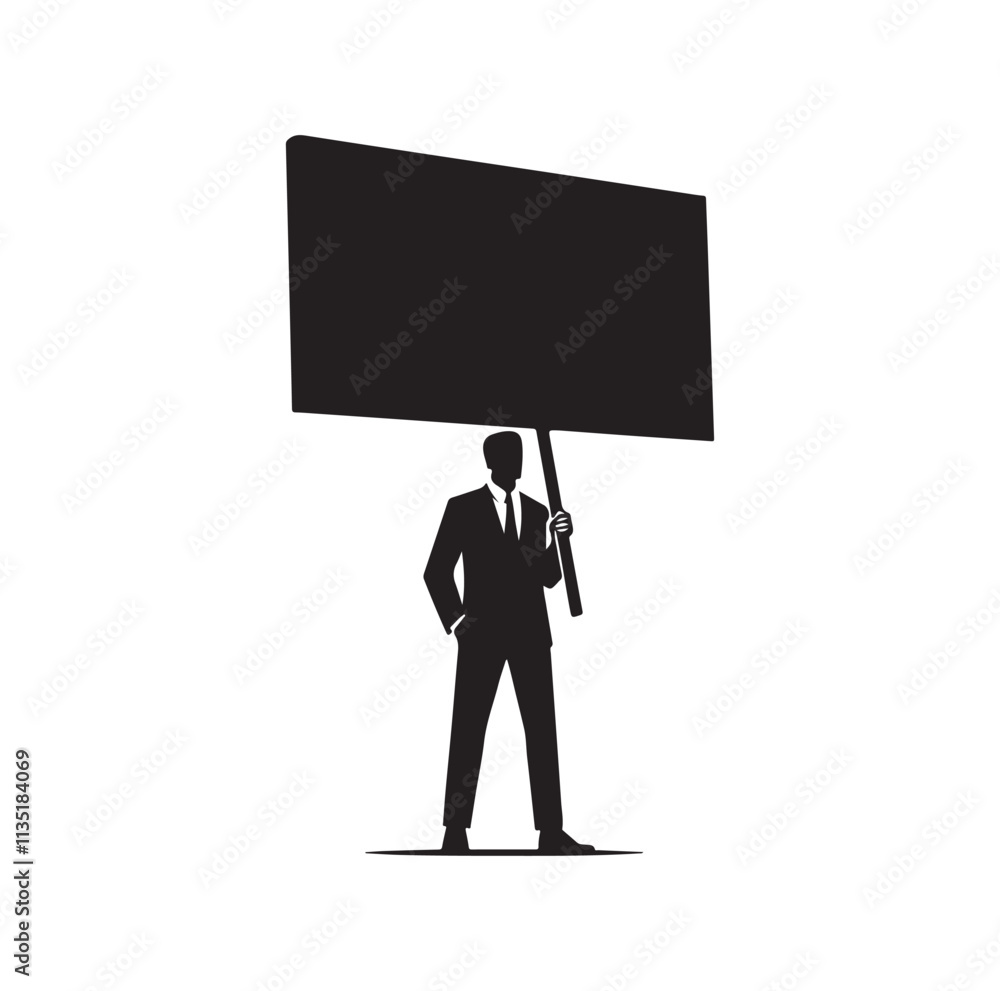 a man holding large empty sign silhouette vector illustration a man holding large empty sign silhouette vector illustration