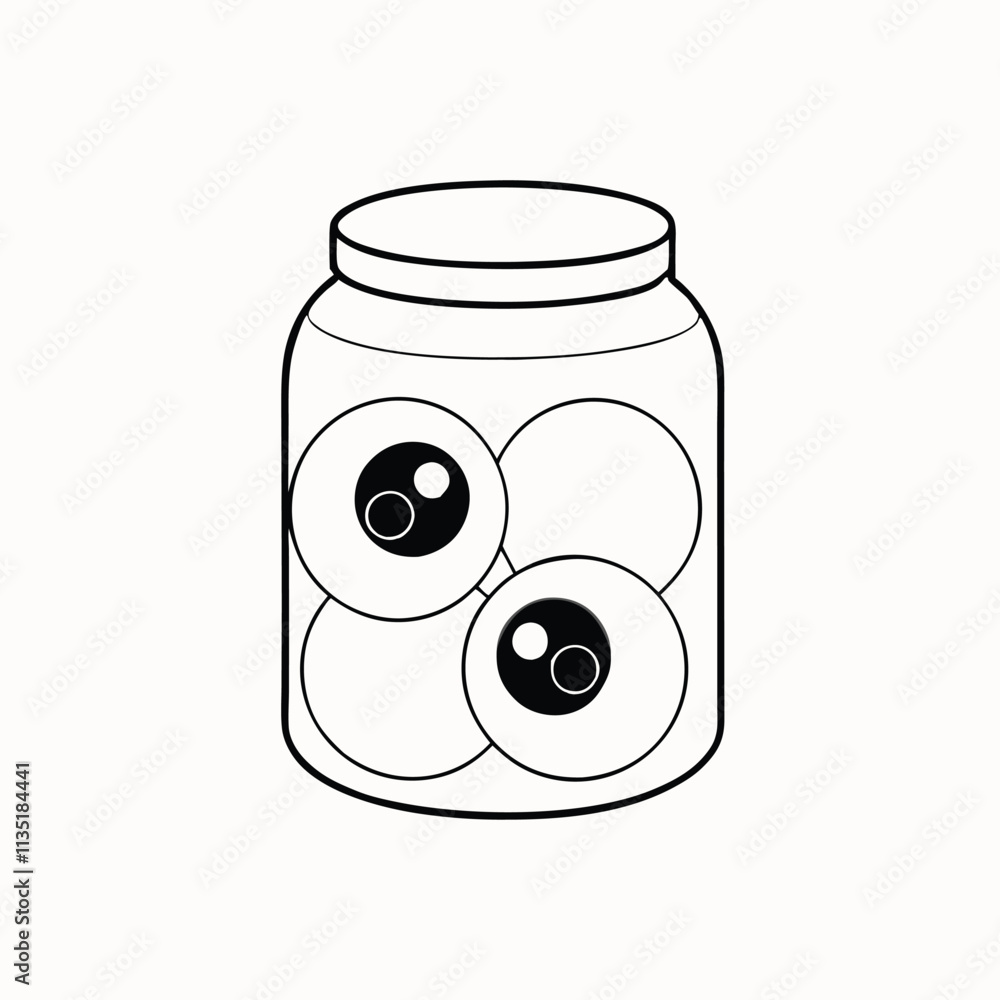 Black silhouette Human eyeballs in glass jar isolated. Illustration for the holiday Halloween. Black silhouette Human eyeballs in glass jar isolated. Illustration for the holiday Halloween.