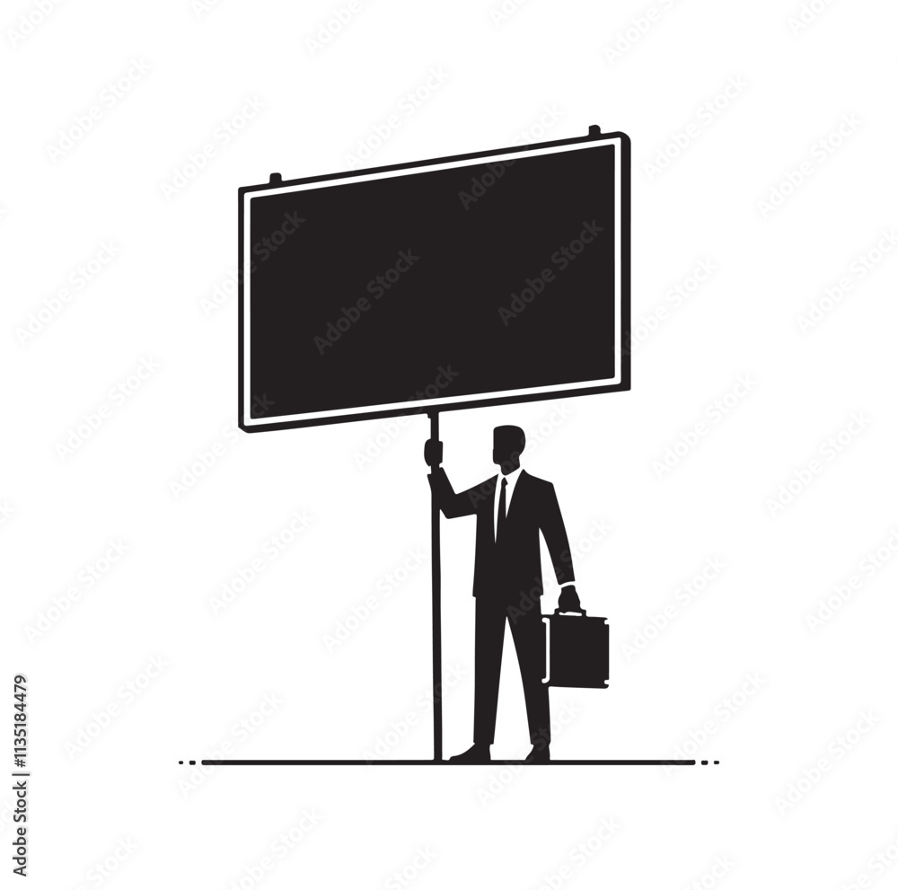 a man holding large empty sign silhouette vector illustration a man holding large empty sign silhouette vector illustration