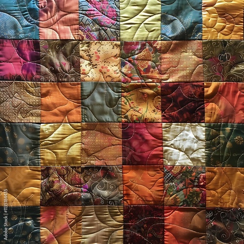 Thai pattern quilted fabric soft textures patchwork design warm tones