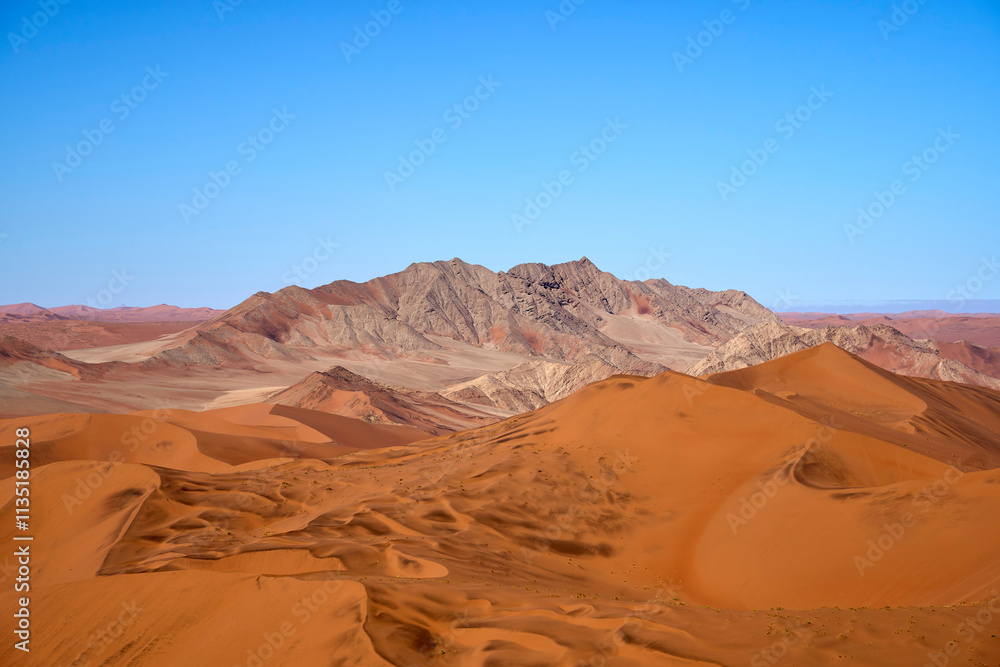 Naklejka premium View of the nearby mountains from the top of Big Daddy in Sossusvlei, Namibia