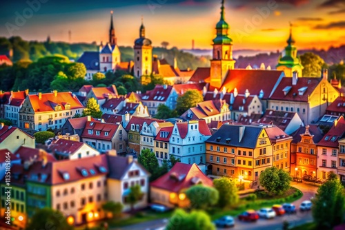 Stunning Tilt-Shift Photography of Grudzidz, Showcasing the Charming Architecture and Scenic Landscapes in a Unique Miniature Effect for Captivating Visual Appeal photo