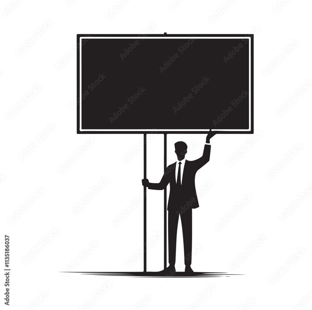 a man holding large empty sign silhouette vector illustration a man holding large empty sign silhouette vector illustration