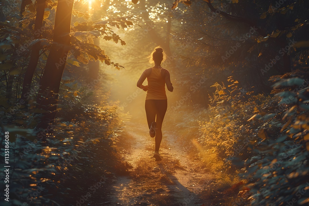 Serene Morning Run Through a Sunlit Forest Path Serene Morning Run Through a Sunlit Forest Path