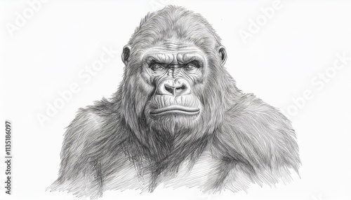 Gorilla sketched in pencil on white background