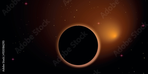 Illustration of an eclipse of the sun. Vector on a cosmic background with stars.