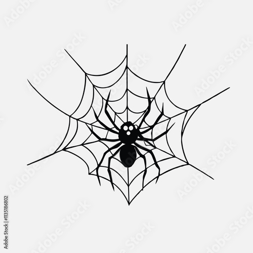 Spider Halloween characters border with cobweb. Vector spinner personages and spiderwebs monochrome frame on white background.