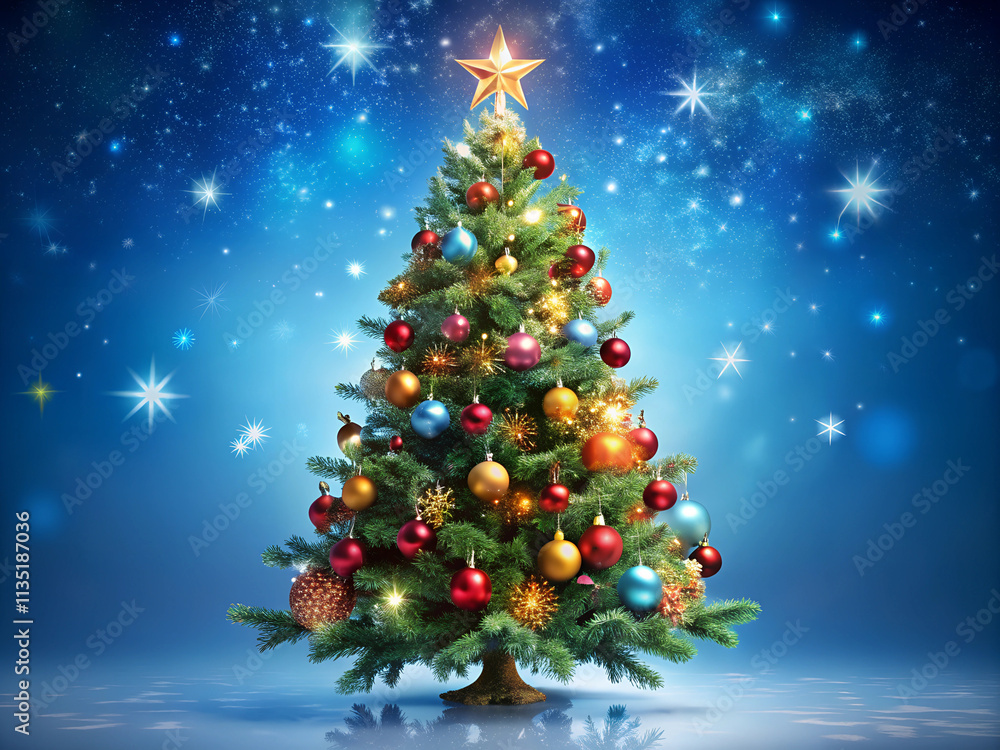 Beautifully decorated Christmas tree on blue background. Beautifully decorated Christmas tree on blue background.